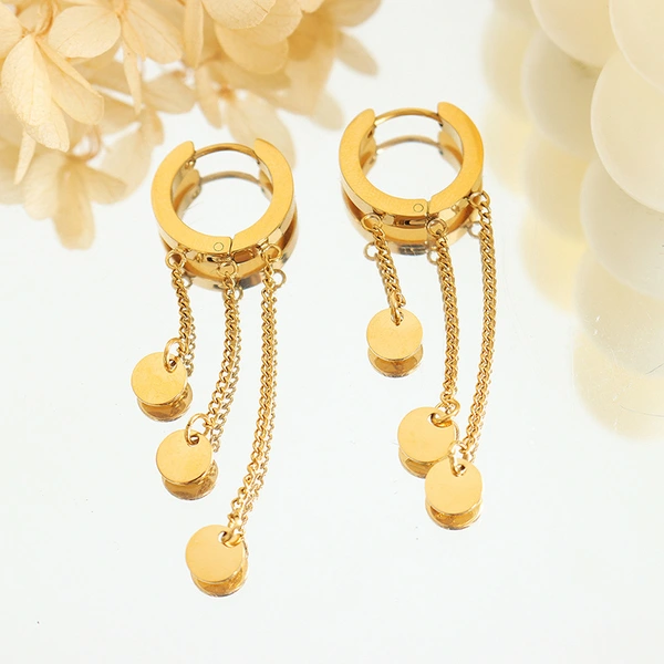 18K Huggie Earrings Dangling Earrings With Polished Round