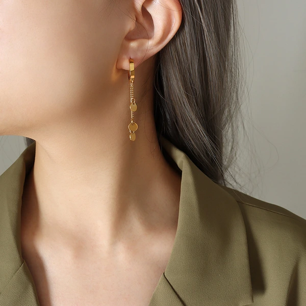 18K Huggie Earrings Dangling Earrings With Polished Round