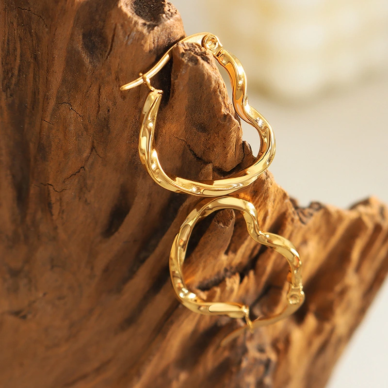 Titanium Steel 18K Gold Plated Twist Heart Hoop Earrings