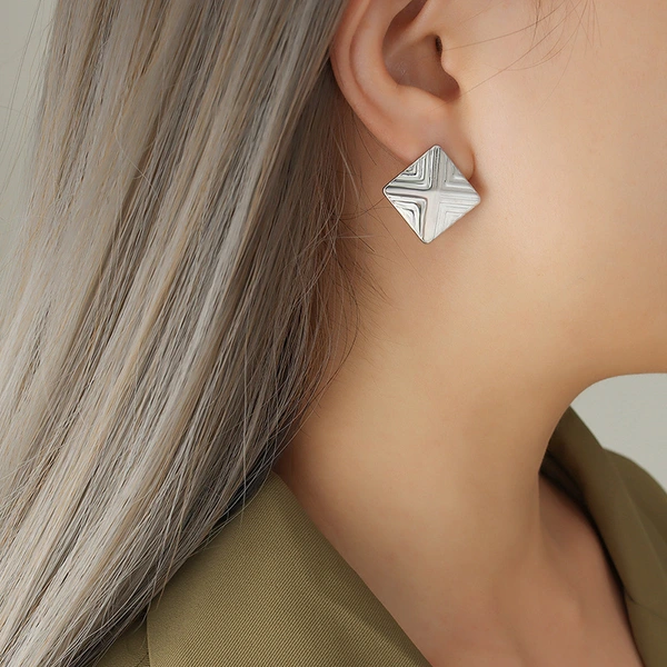 Titanium Steel Square Cross Earring Stud