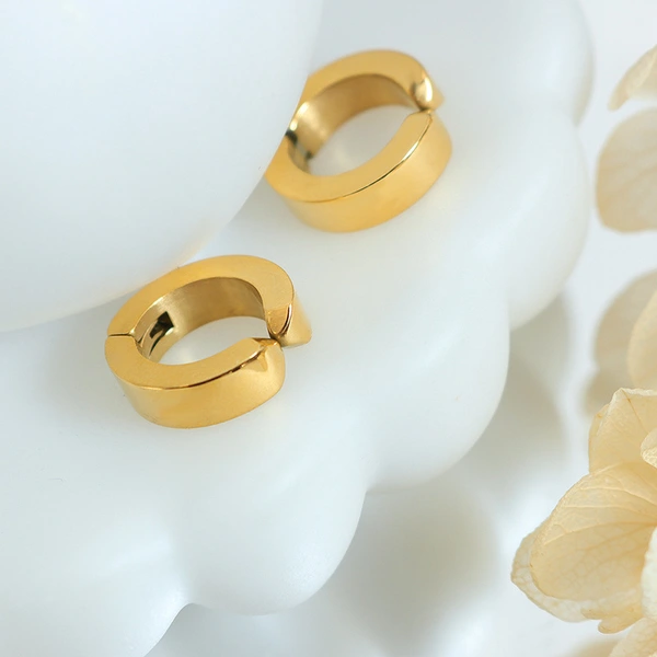 Stainless Steel Gold Huggie Hinged Hoop Earrings