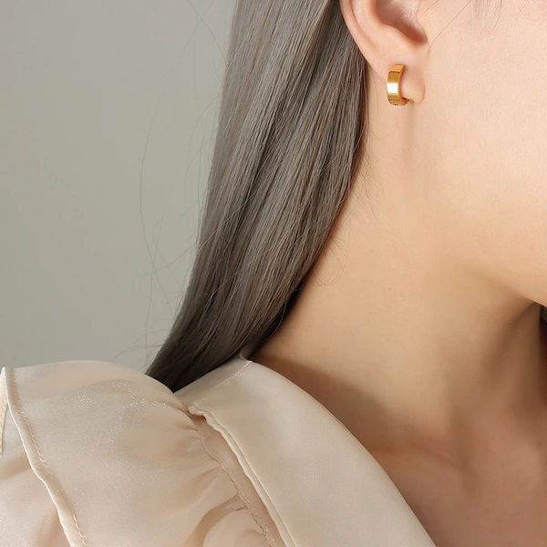 Stainless Steel Gold Huggie Hinged Hoop Earrings