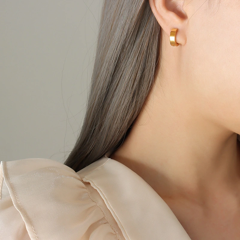 Stainless Steel Gold Huggie Hinged Hoop Earrings