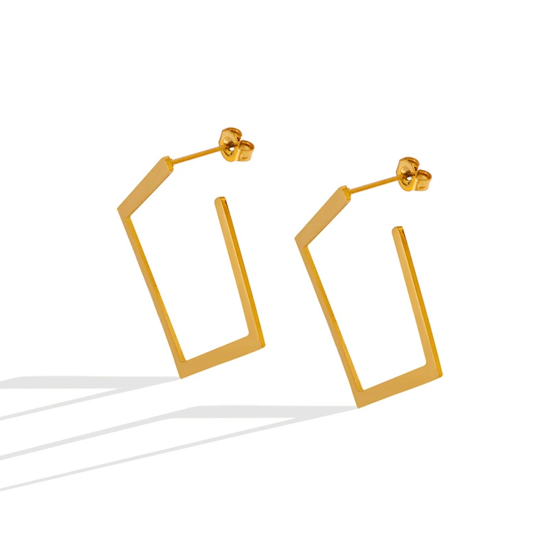 Titanium Steel 18K Gold Square Hoop Earrings