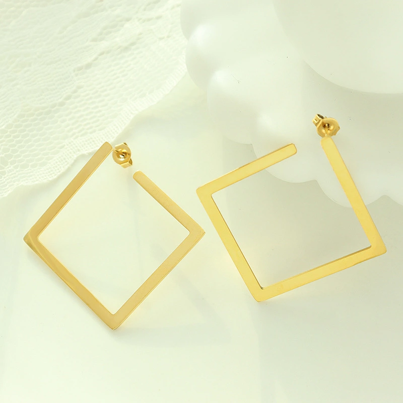 Titanium Steel 18K Gold Square Hoop Earrings