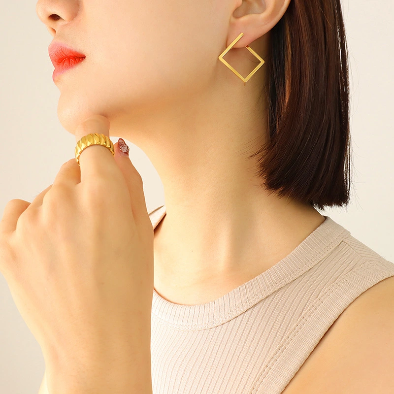 Titanium Steel 18K Gold Square Hoop Earrings