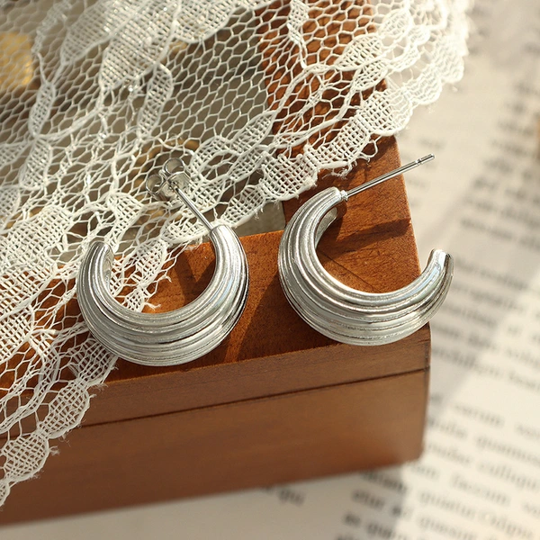 Titanium Steel Texture Hoop Earrings