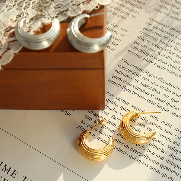 Titanium Steel Texture Hoop Earrings