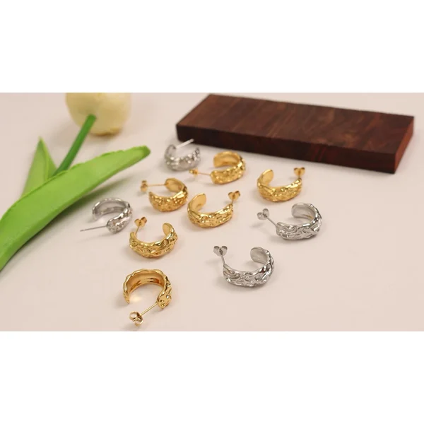 Titanium Steel Texture Hoop Earrings