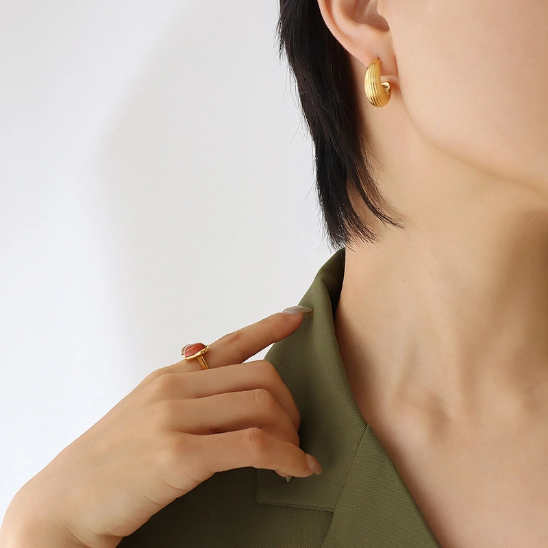 Titanium Steel Texture Hoop Earrings