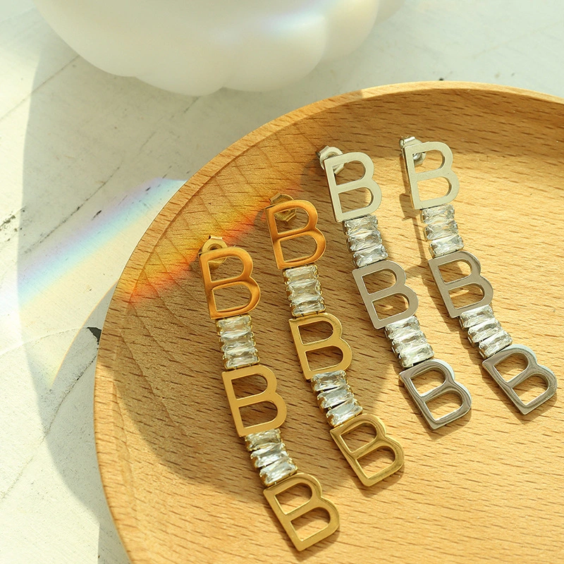 Stainless Steel Emerald BB Drop Earring