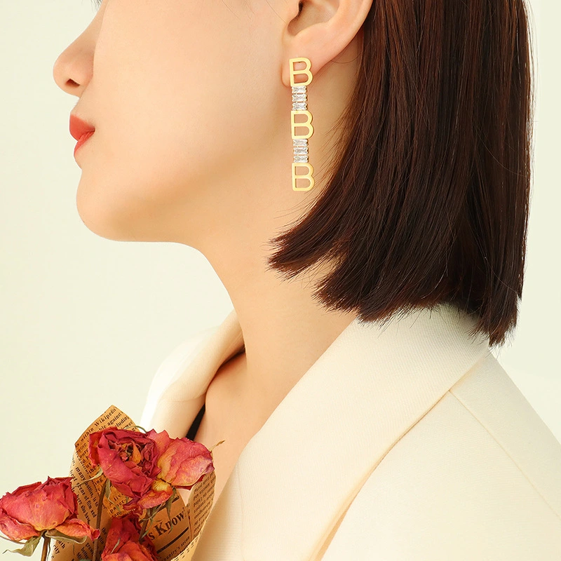 Stainless Steel Emerald BB Drop Earring