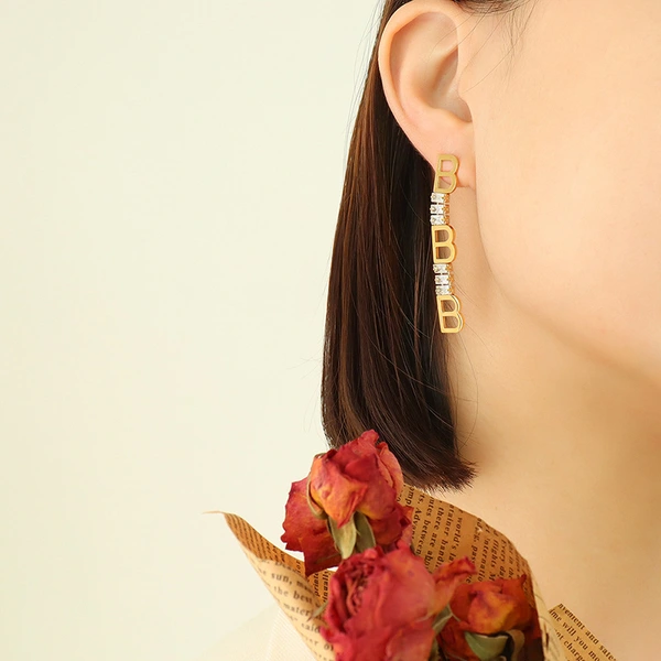 Stainless Steel Emerald BB Drop Earring