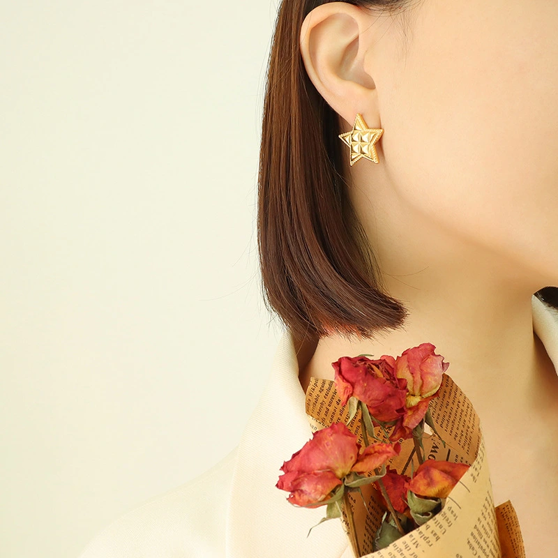 Titanium Steel Textured Star Stud Earrings