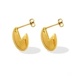 Steel Gold Dome Medium Ridge Hoop Earrings