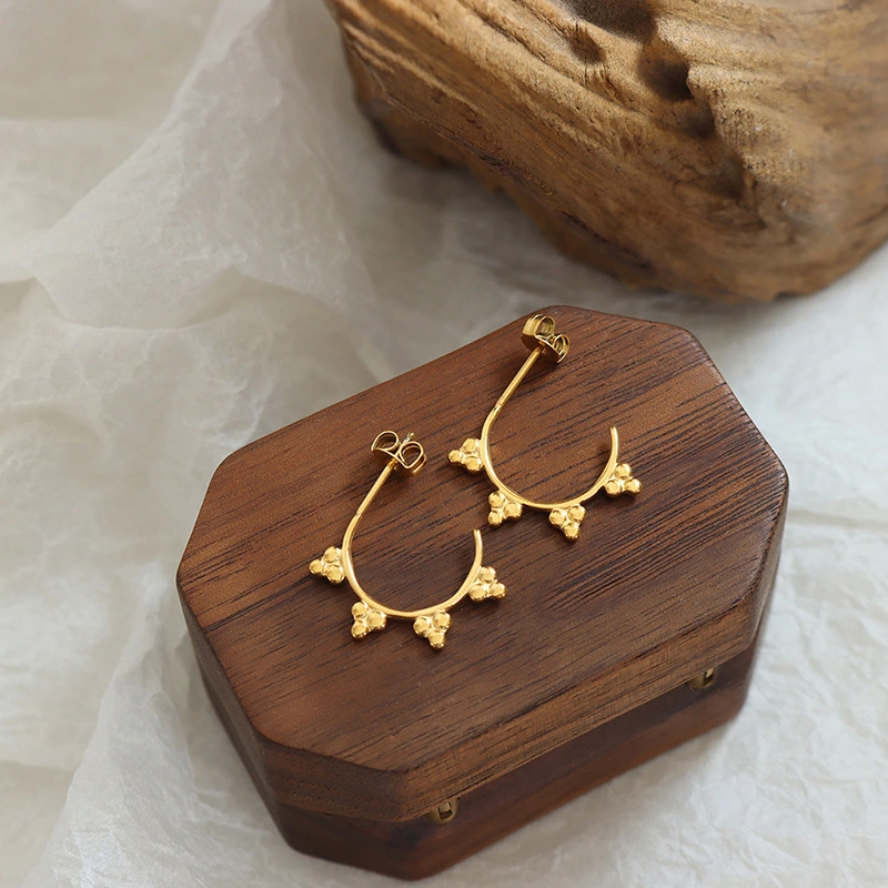 Simple Semicircle Curved Earrings Three Ball Sunflower Girl Earrings