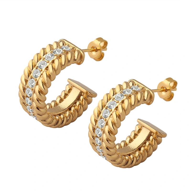 Stainless Steel Gold Big Hoop Earrings CZ
