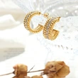 Stainless Steel Gold Big Hoop Earrings CZ