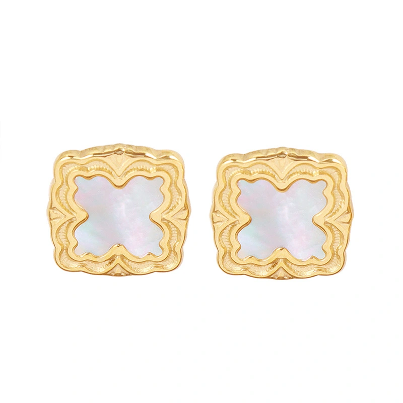 Fashion Jewelry Mother of Pearl Gold Color Stud Earrings