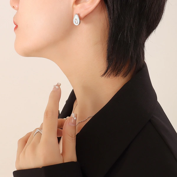 Gold Color Stainless Steel Mother of Pearl Avocado Stud Earrings