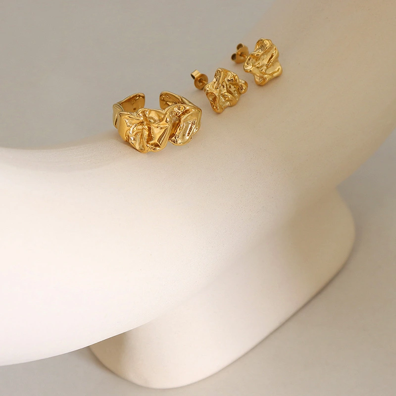 Stainless Steel 18K Gold Exaggerated Textured Stud Earrings