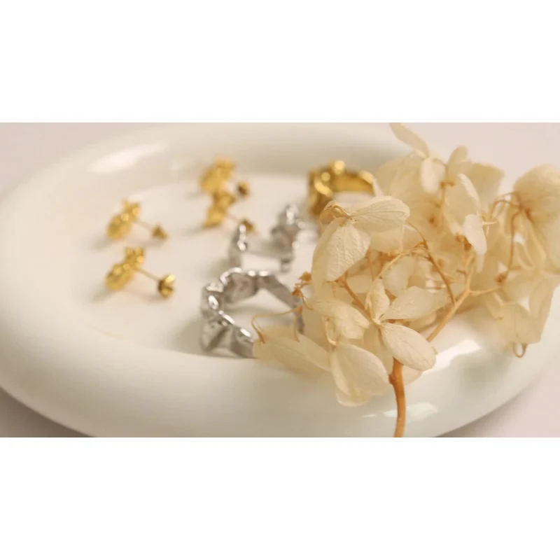 Stainless Steel 18K Gold Exaggerated Textured Stud Earrings