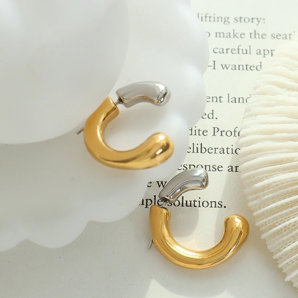 Stainless Steel Two Tone Hoop Earrings