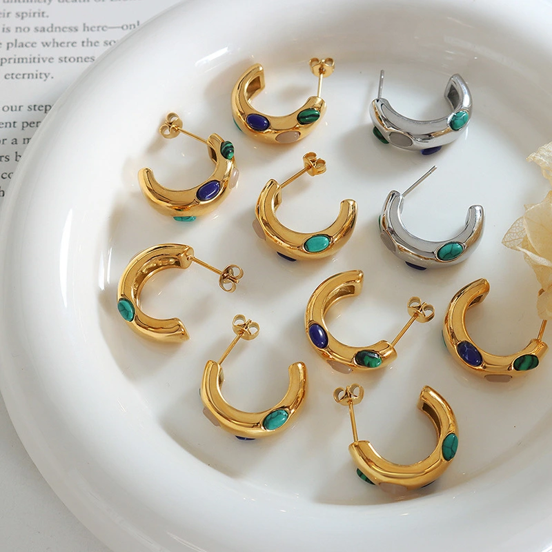 Green Emerald Earring Stainless Steel 18K Gold Color