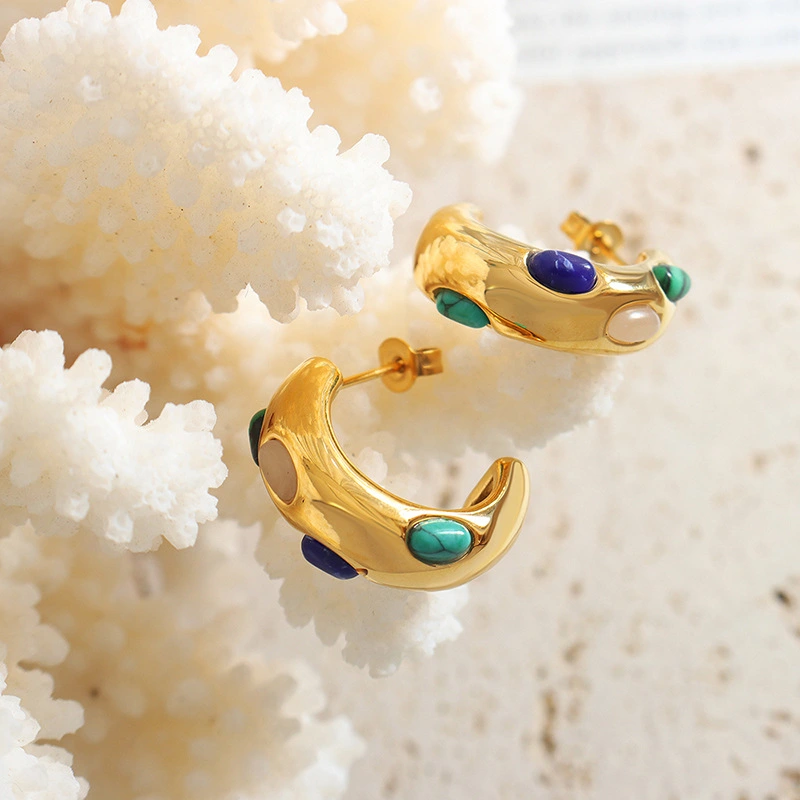 Green Emerald Earring Stainless Steel 18K Gold Color