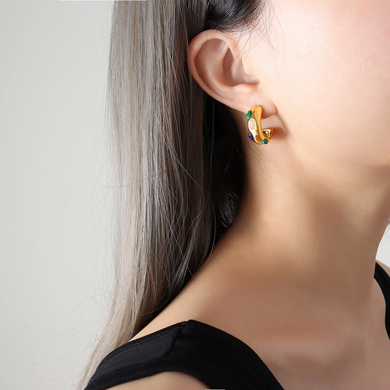 Green Emerald Earring Stainless Steel 18K Gold Color