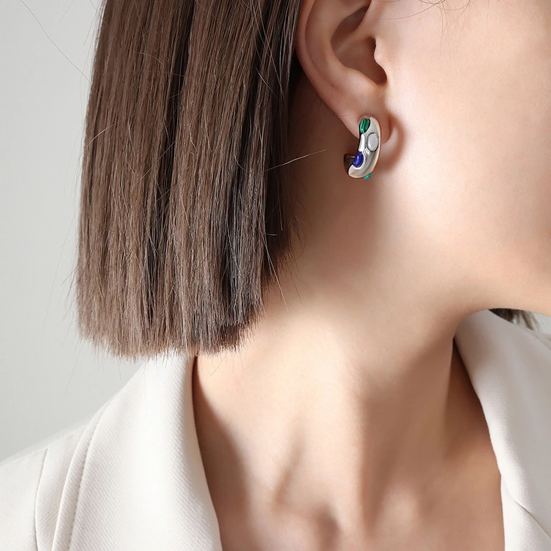 Green Emerald Earring Stainless Steel 18K Gold Color