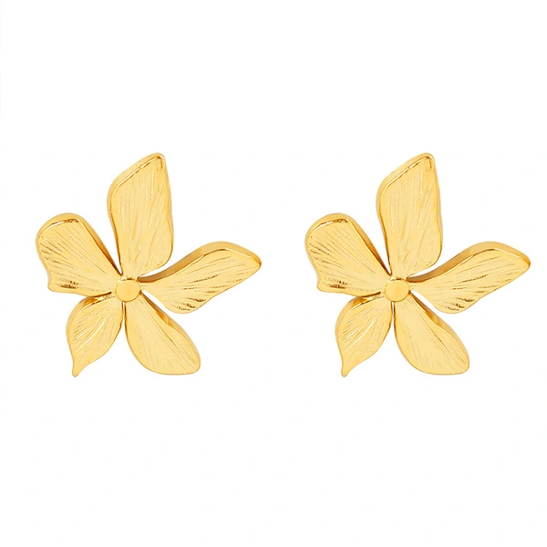 18K Gold Color Texture Stainless Steel Flower Earrings