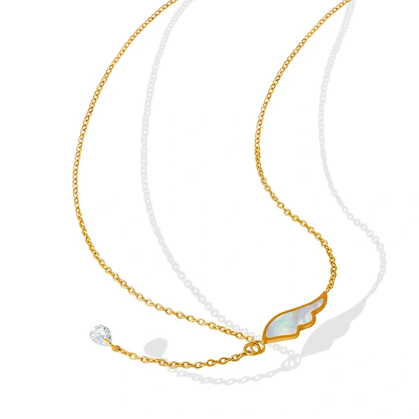 Mother of PEARL Gold Angel Wing Pendant Necklace
