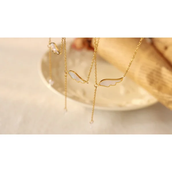 Mother of PEARL Gold Angel Wing Pendant Necklace
