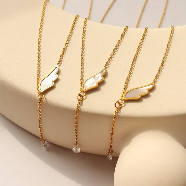 Mother of PEARL Gold Angel Wing Pendant Necklace