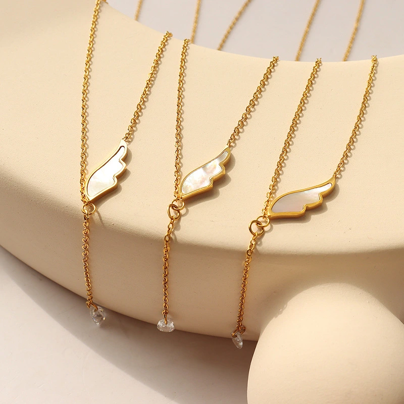 Mother of PEARL Gold Angel Wing Pendant Necklace