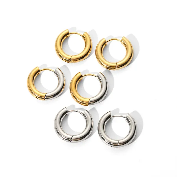 18K Gold Plating Women Two Tone Huggie Hoops Earrings