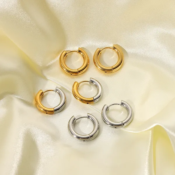 18K Gold Plating Women Two Tone Huggie Hoops Earrings