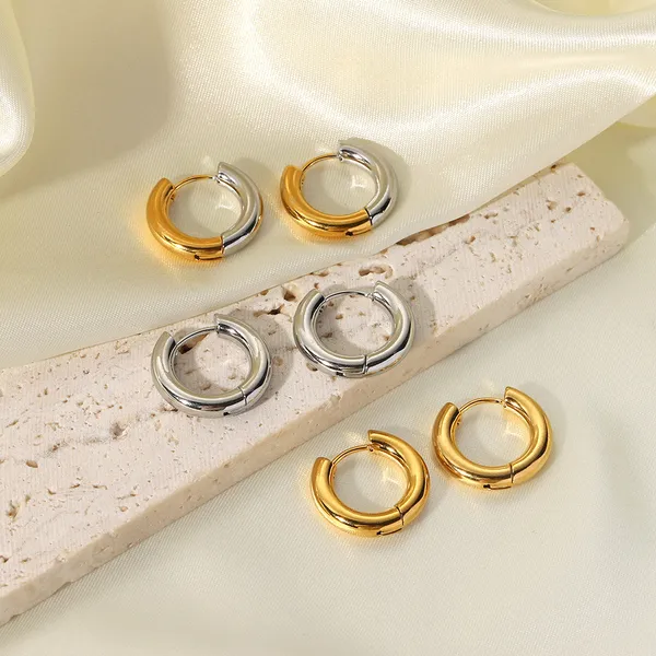 18K Gold Plating Women Two Tone Huggie Hoops Earrings