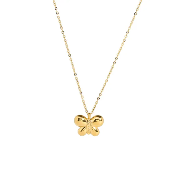 Gold Color Stainless Steel Cute Butterfly Pendant Necklace
