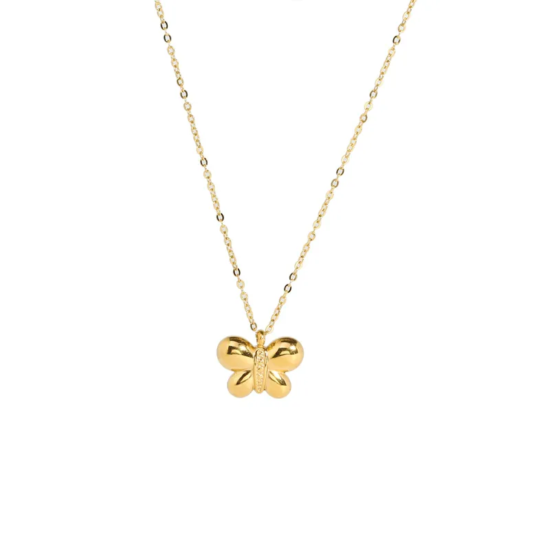 Gold Color Stainless Steel Cute Butterfly Pendant Necklace