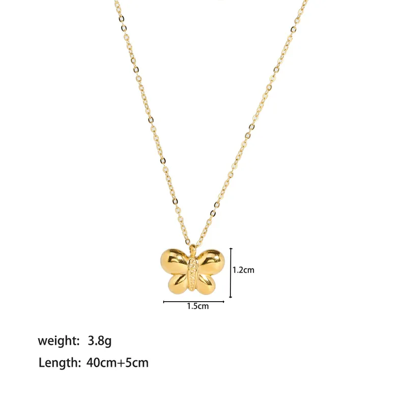 Gold Color Stainless Steel Cute Butterfly Pendant Necklace
