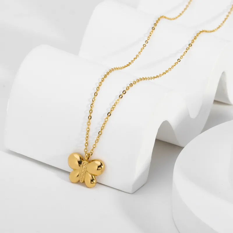 Gold Color Stainless Steel Cute Butterfly Pendant Necklace