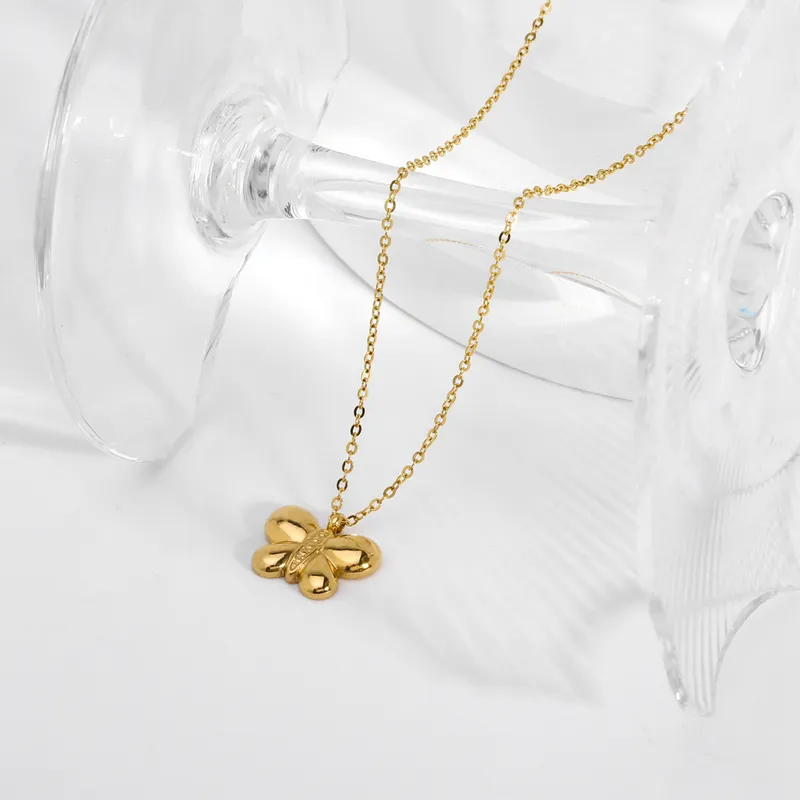 Gold Color Stainless Steel Cute Butterfly Pendant Necklace