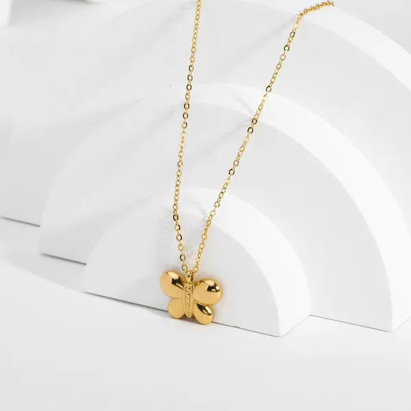 Gold Color Stainless Steel Cute Butterfly Pendant Necklace