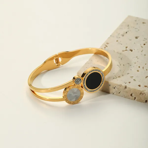 Stainless Steel Enamel and Pearl Fashion Bangle Bracelet