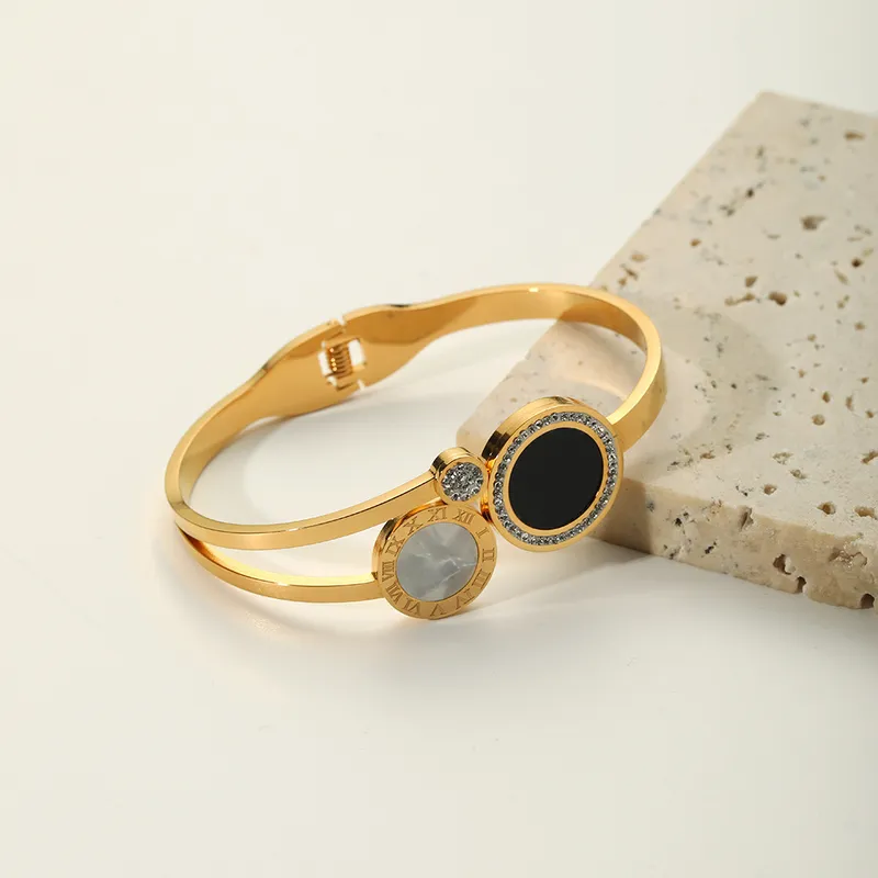 Stainless Steel Enamel and Pearl Fashion Bangle Bracelet