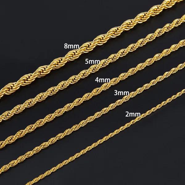 Fashion Stainless Steel Gold Plated Rope Chain Necklace