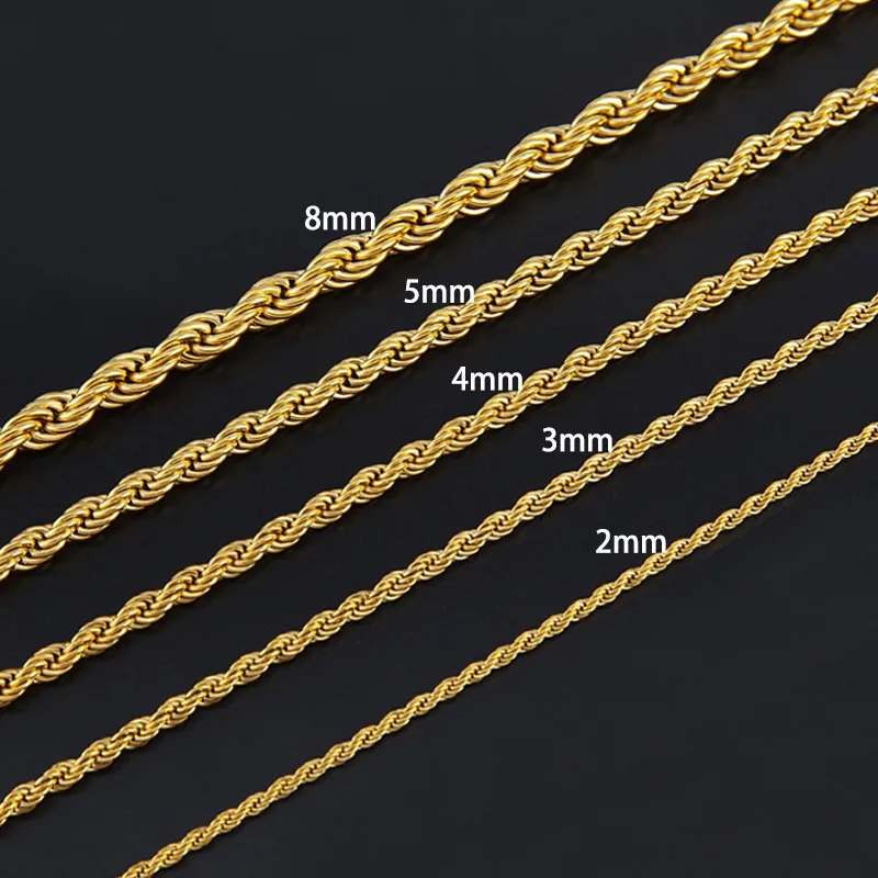 Fashion Stainless Steel Gold Plated Rope Chain Necklace