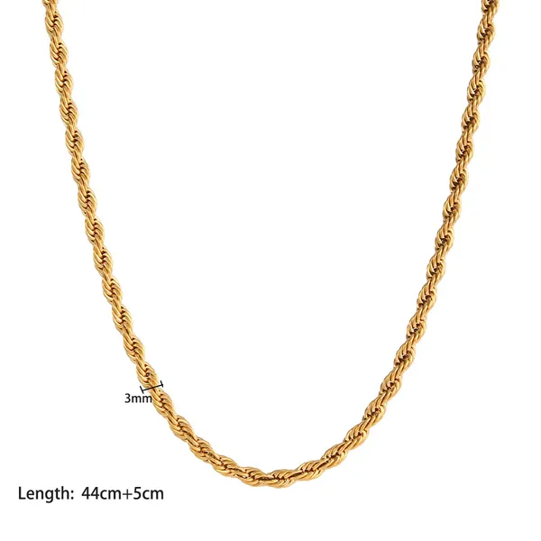Fashion Stainless Steel Gold Plated Rope Chain Necklace